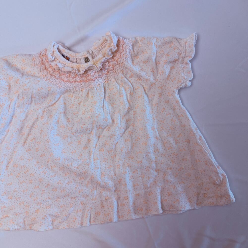 Vintage 80s Carter's Pink Bow Smocked Babydoll Top Sz 18 mo